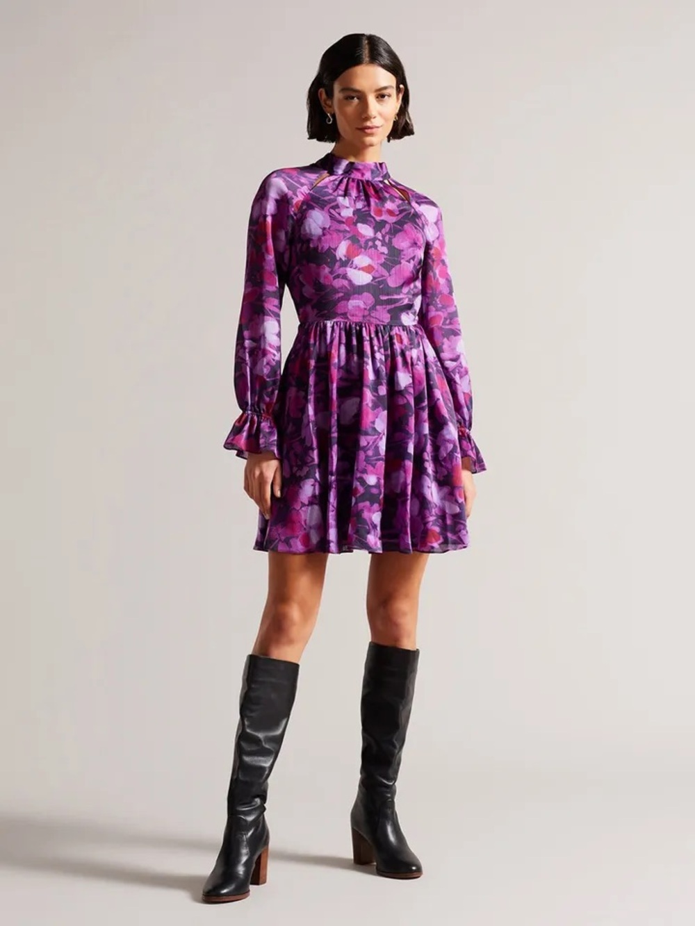 Ted Baker Sammieh Purple Floral High-Neck Mini Dress